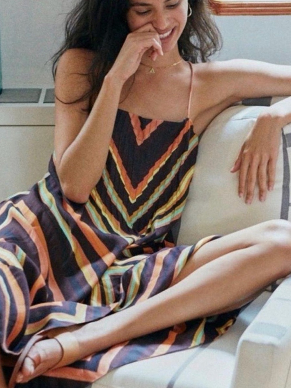 Anthropologie Runi Chevron Dress Midi Slip Dress — Black, Orange & Yellow